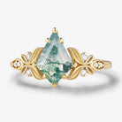 Vintage Milgrain Band Kite-Cut Moss Agate Engagement Ring