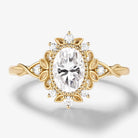 Vintage Leaf-Accented Oval-Cut Moissanite Engagement Ring