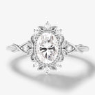Vintage Leaf-Accented Oval-Cut Moissanite Engagement Ring