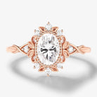 Vintage Leaf-Accented Oval-Cut Moissanite Engagement Ring