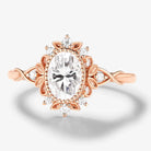 Vintage Leaf-Accented Oval-Cut Moissanite Engagement Ring