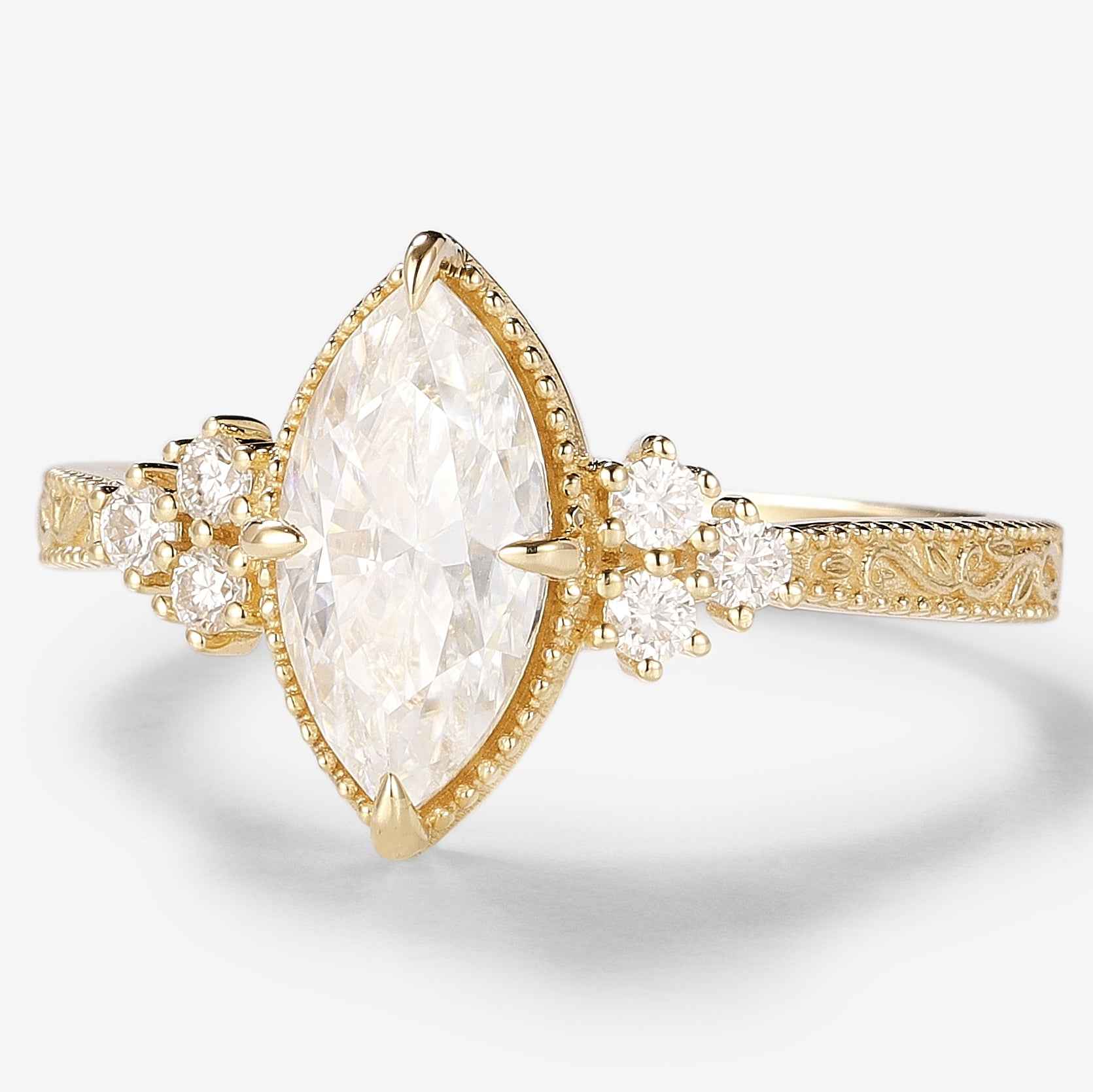 Vintage Victorian Style Marquise Cut 3ct Moissanite Ring