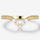 Vintage engraved wedding band with moissanite, a gold band with filigree design, vintage ring set, bridal set ring.