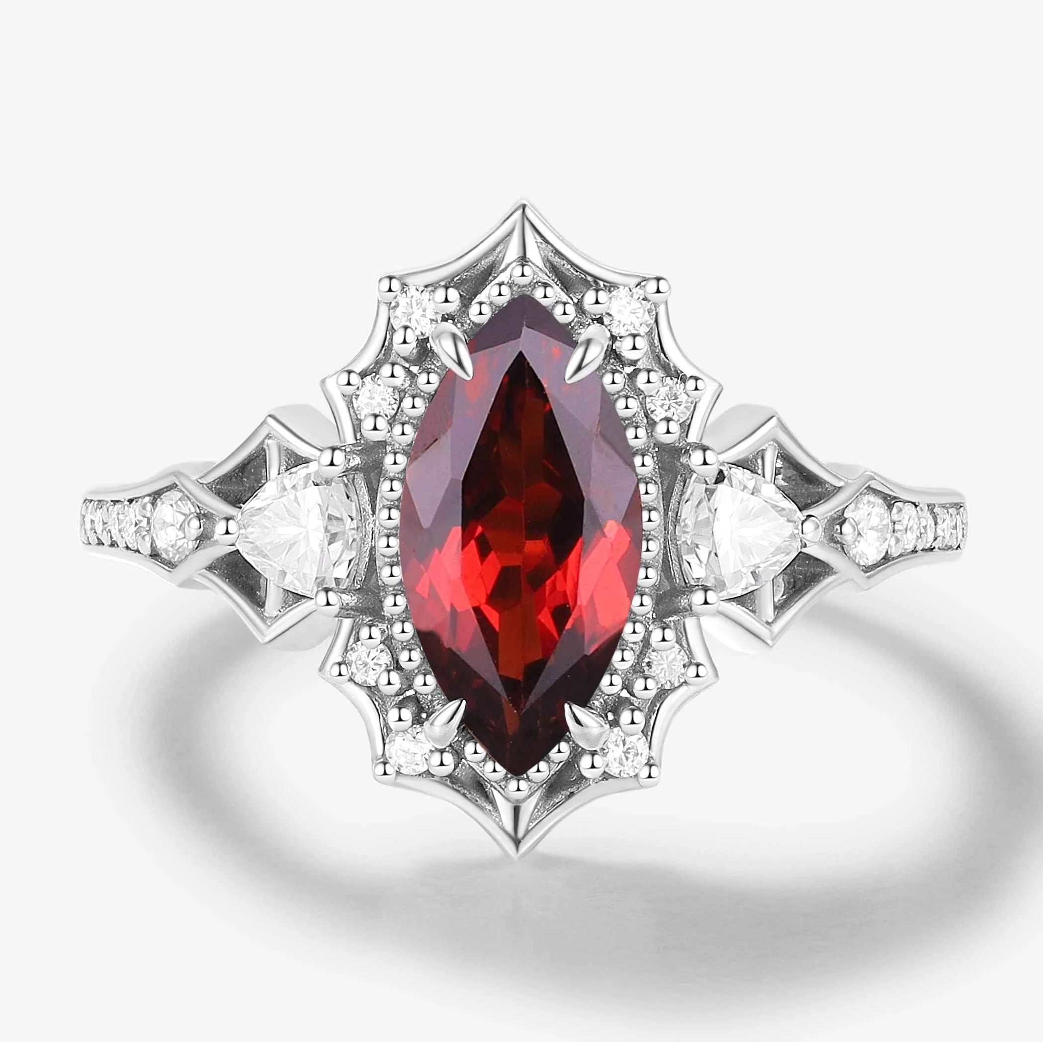 Vintage Halo Bat & Animal Inspired Marquise Cut Ruby Engagement Ring