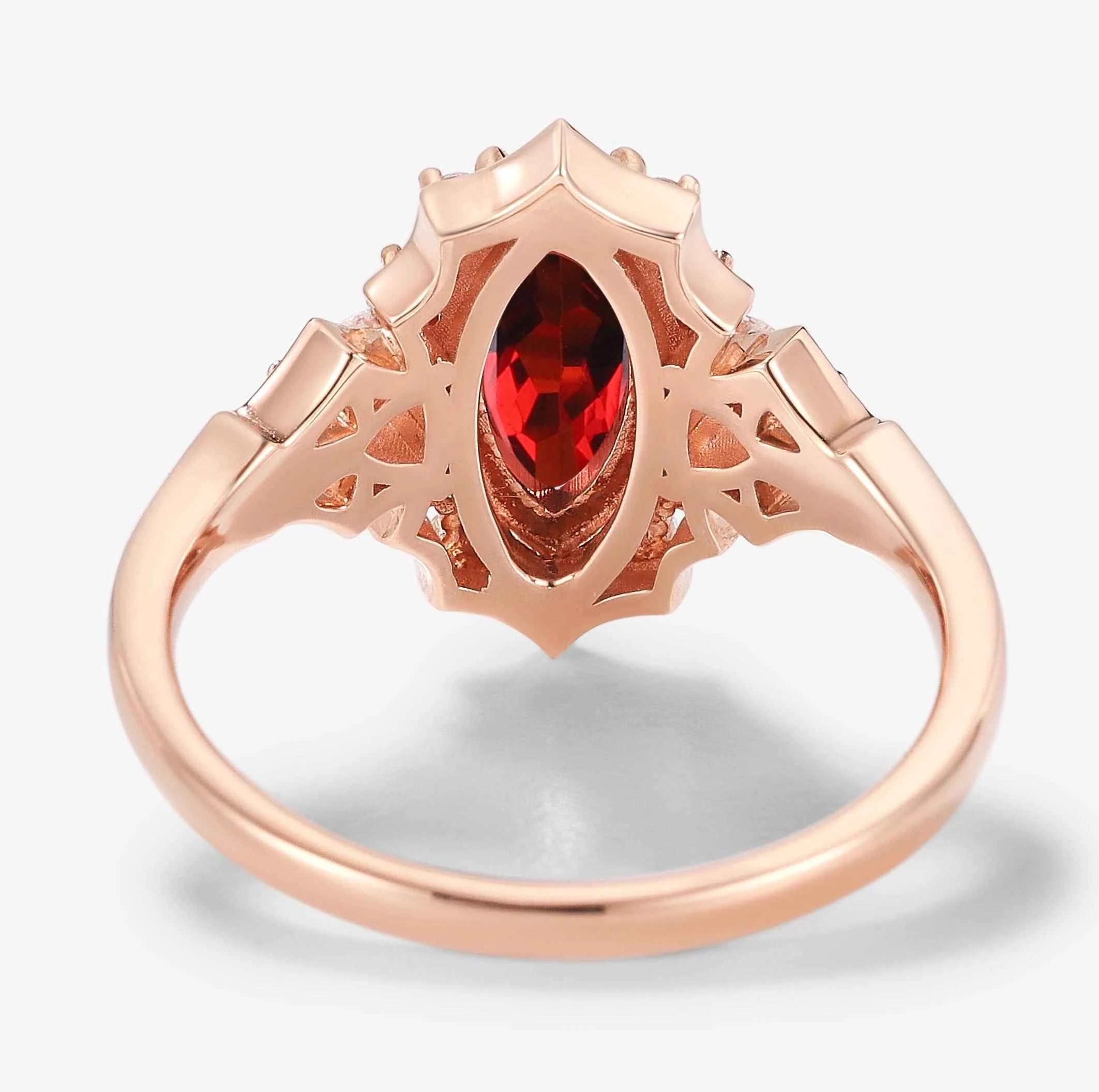 Vintage Halo Bat & Animal Inspired Marquise Cut Ruby Engagement Ring