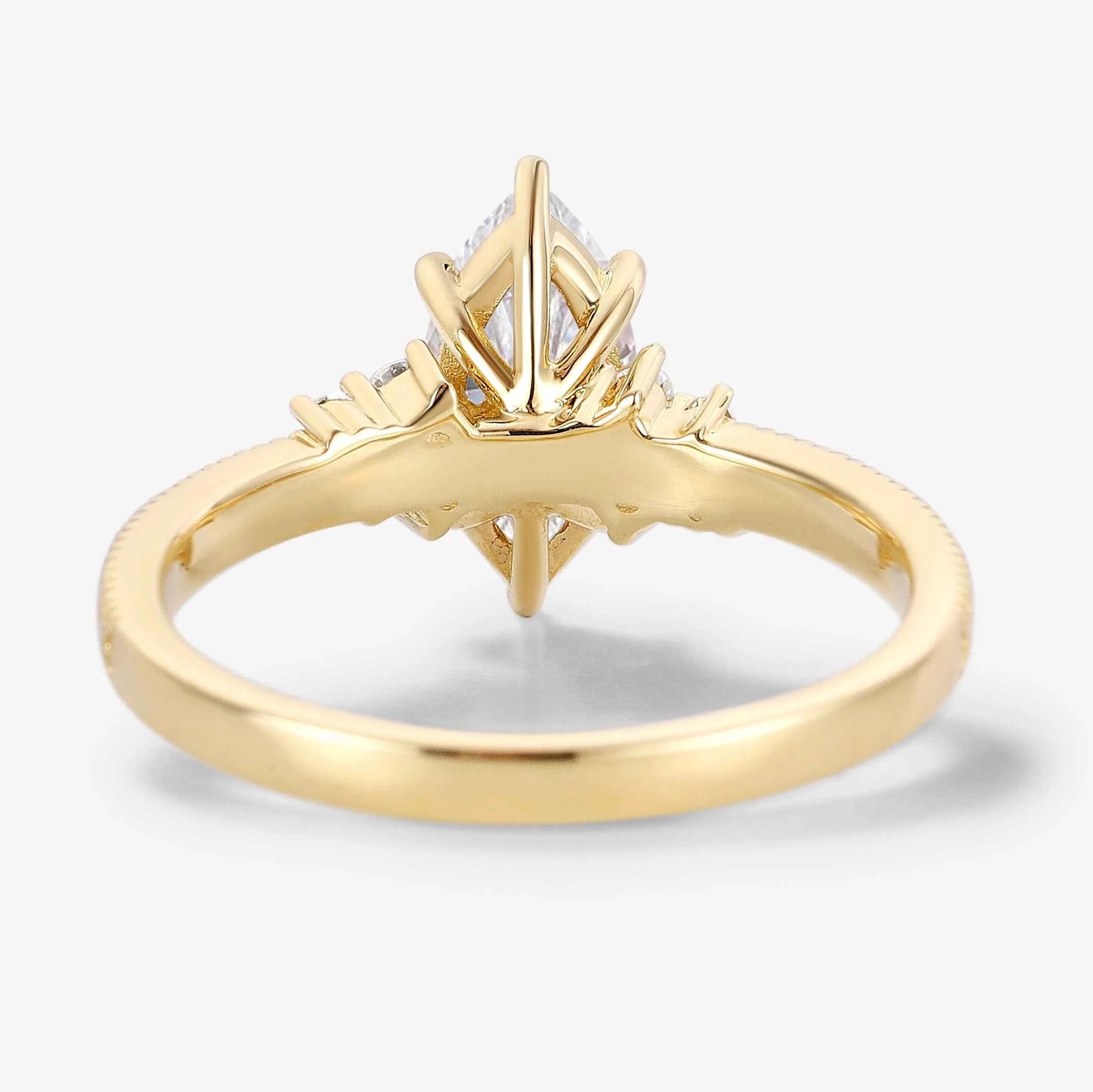 Vintage-inspired Relief Carving Marquise Cut Moissanite Engagement Ring