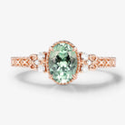 Vintage Engraved Green Sapphire Bezel Engagement Ring