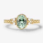 Vintage Engraved Green Sapphire Bezel Engagement Ring