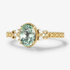 Vintage Engraved Green Sapphire Bezel Engagement Ring