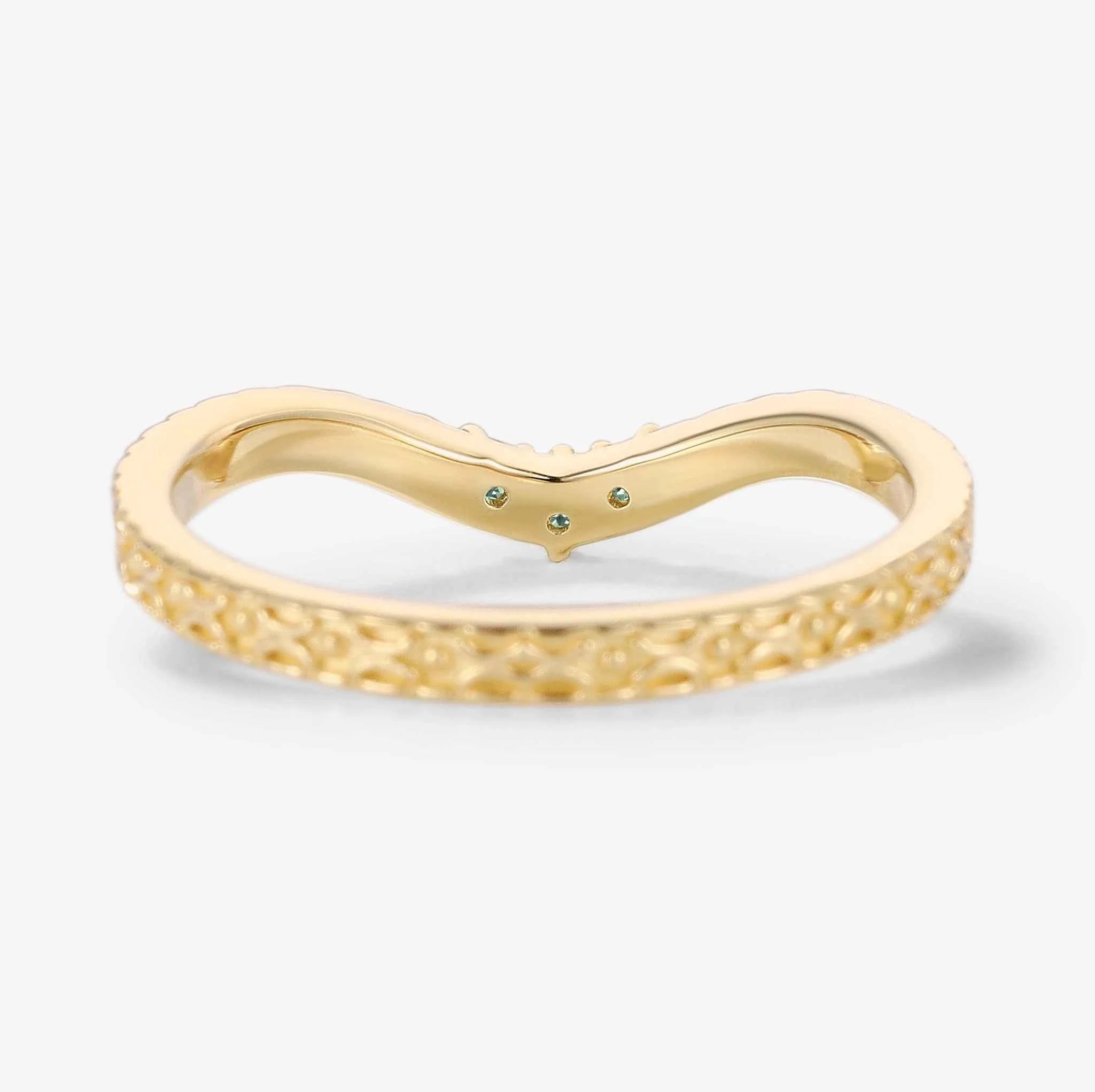 Vintage Engraved Green Sapphire Curved Wedding Band