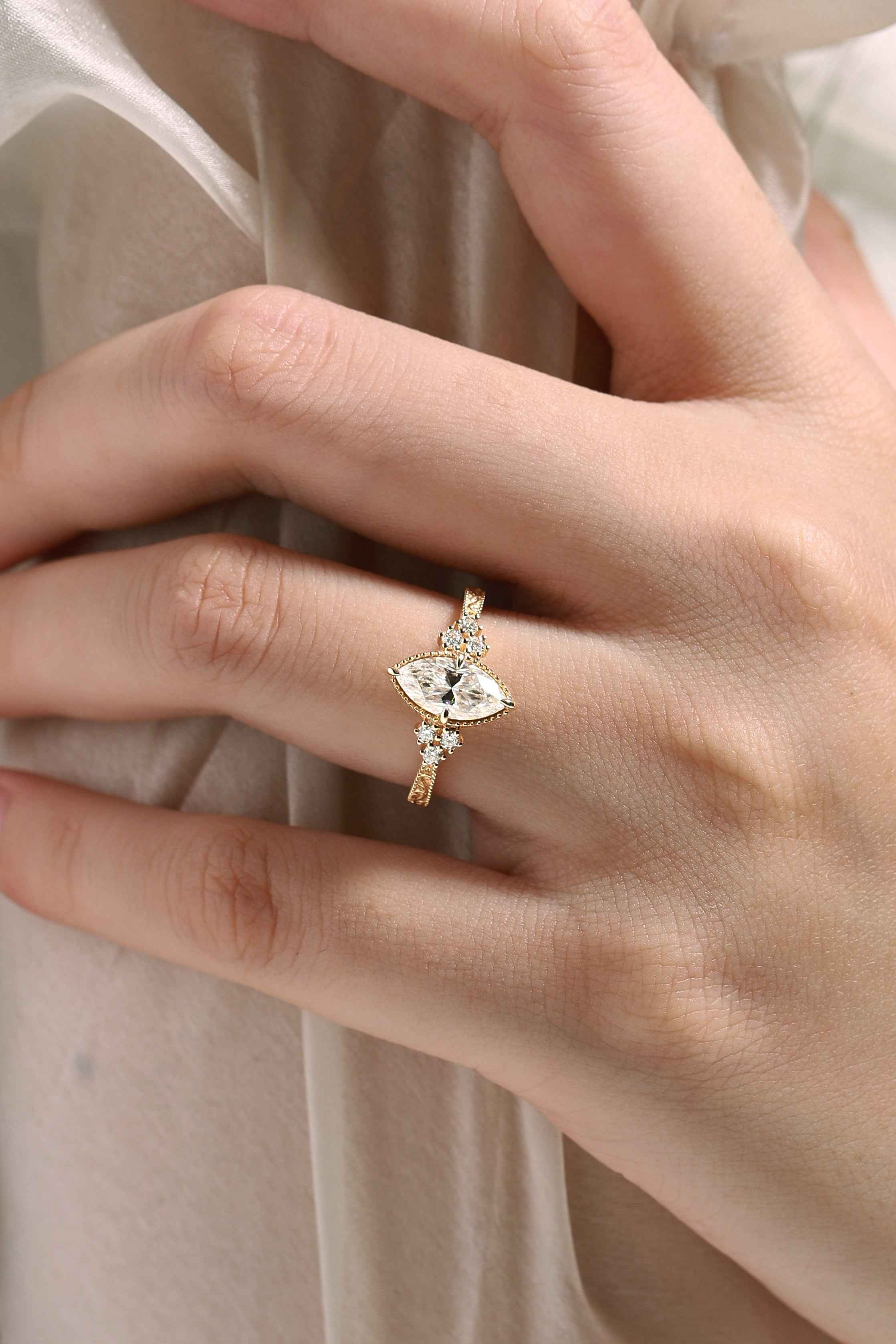 Vintage Victorian Style Marquise Cut 3ct Moissanite Ring