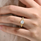 Round Cut Moissanite Vintage Engagement Ring With Rose - Lahela Jewelry