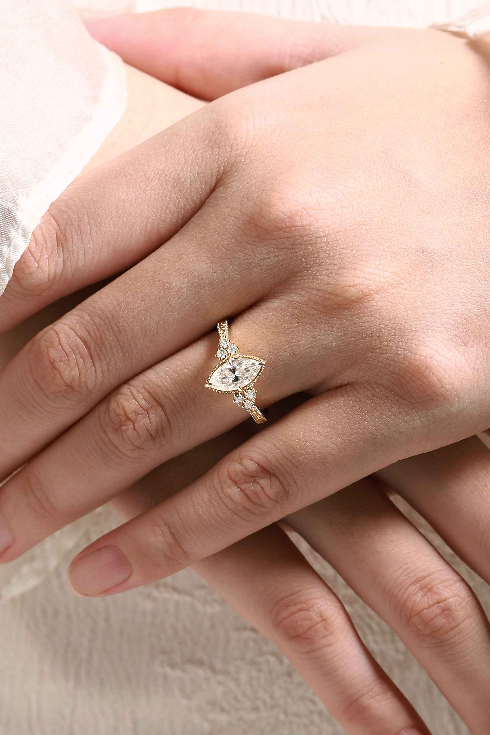 Vintage Victorian Style Marquise Cut 3ct Moissanite Ring