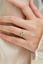 Vintage Engraved Green Sapphire Bezel Engagement Ring