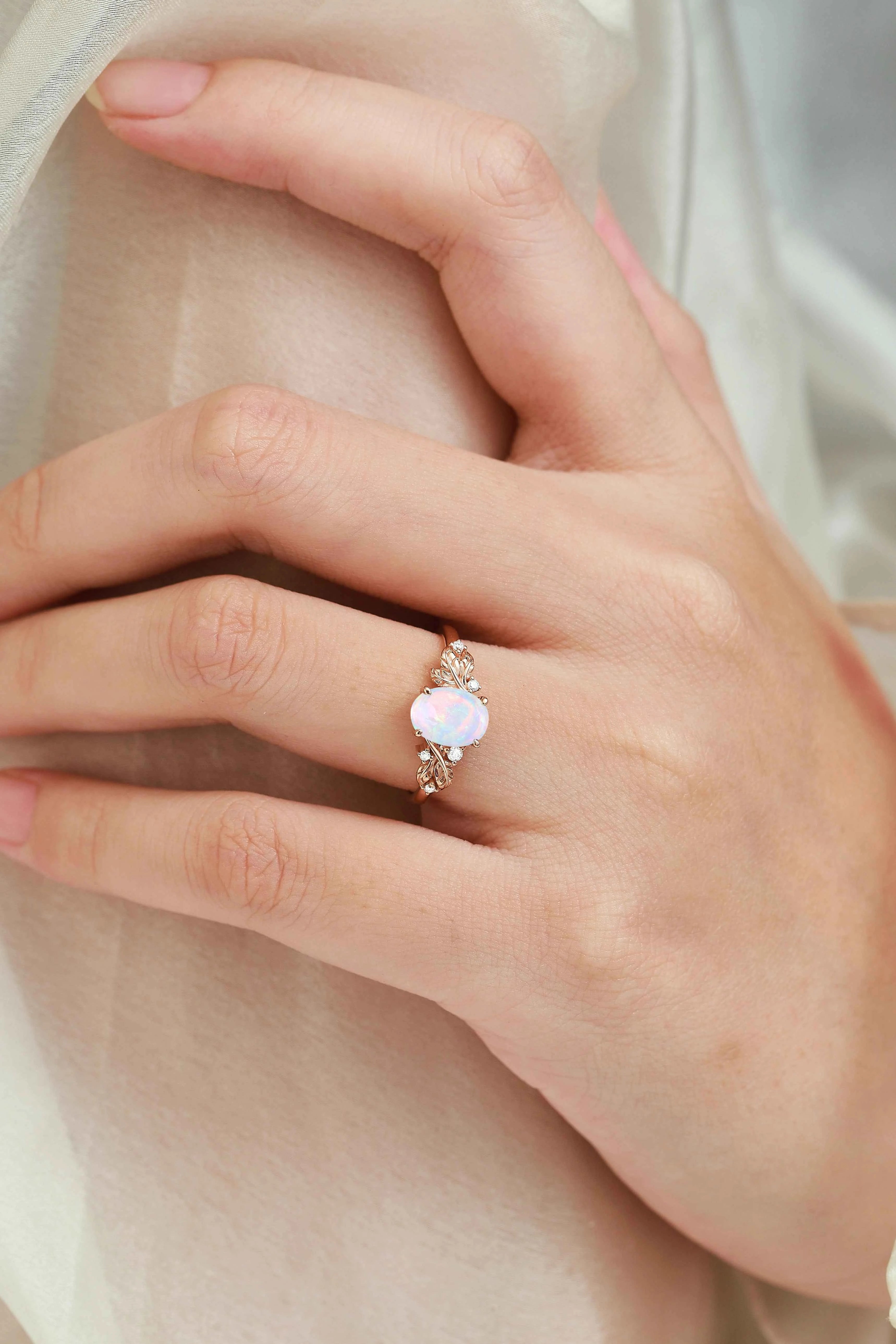 Nature-Inspired Elegance Oval Cut Opal Engagement Ring