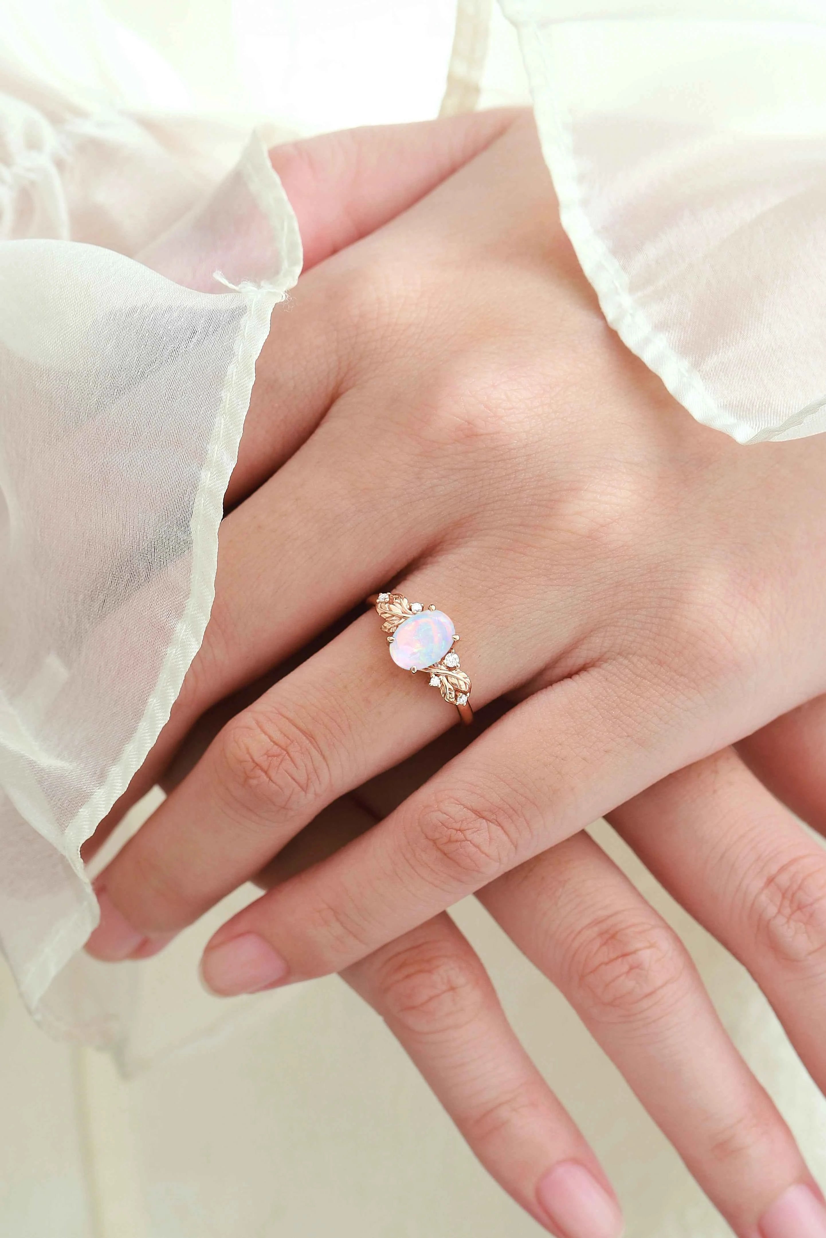 Nature-Inspired Elegance Oval Cut Opal Engagement Ring