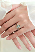 Leaf-Inspired Two-Tone  Marquise Cur Moss Agate Engagement Ring Set 2pcs