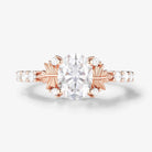 Maple Leaf Design Oval-Cut Moissanite Pavé Engagement Ring