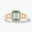 Nature-Inspired Emerald-Cut Green Sapphire Engagement Ring with Moissanite Accents