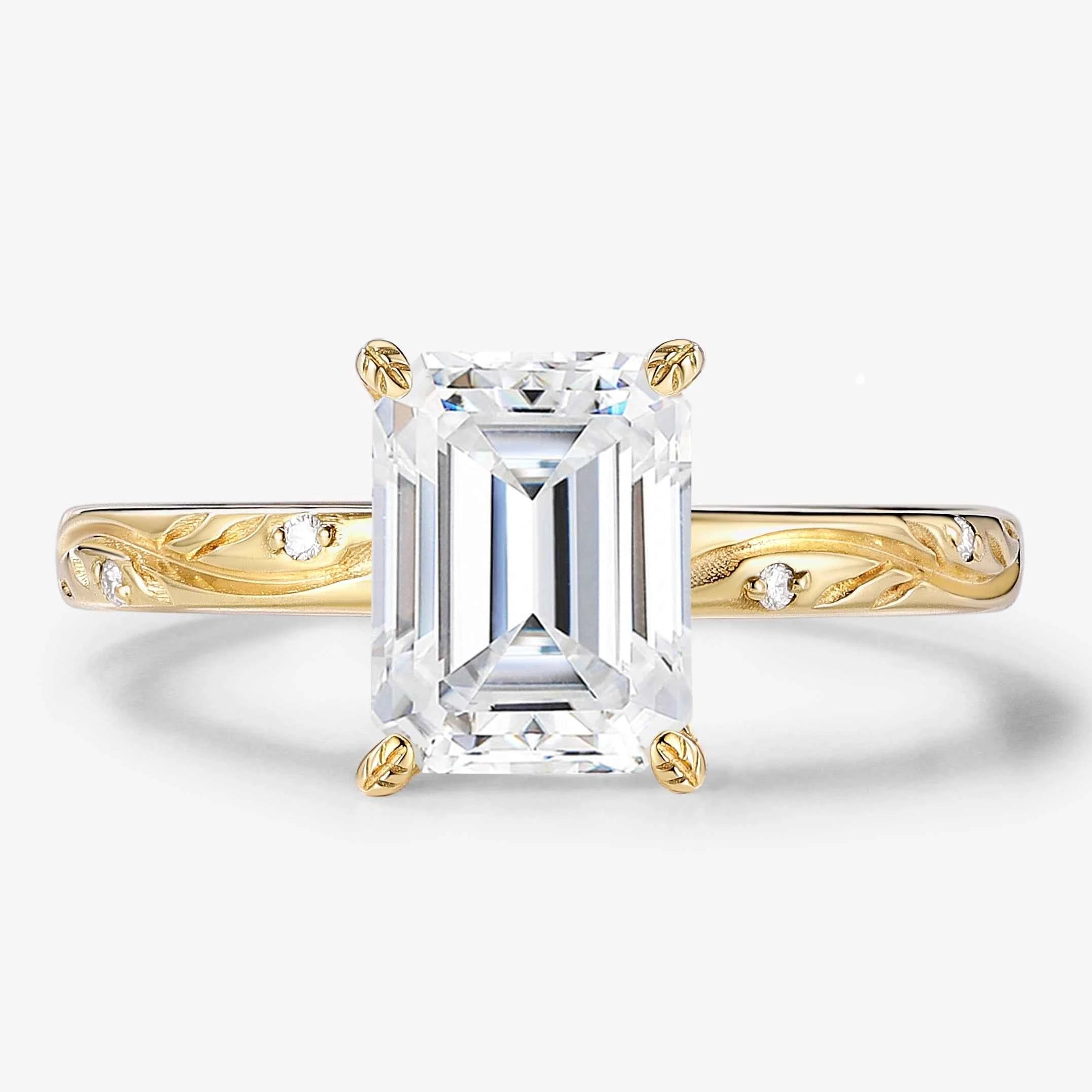 Minimalist Elegance Leaf Prong Emerald Cut Moissanite Engagement Ring