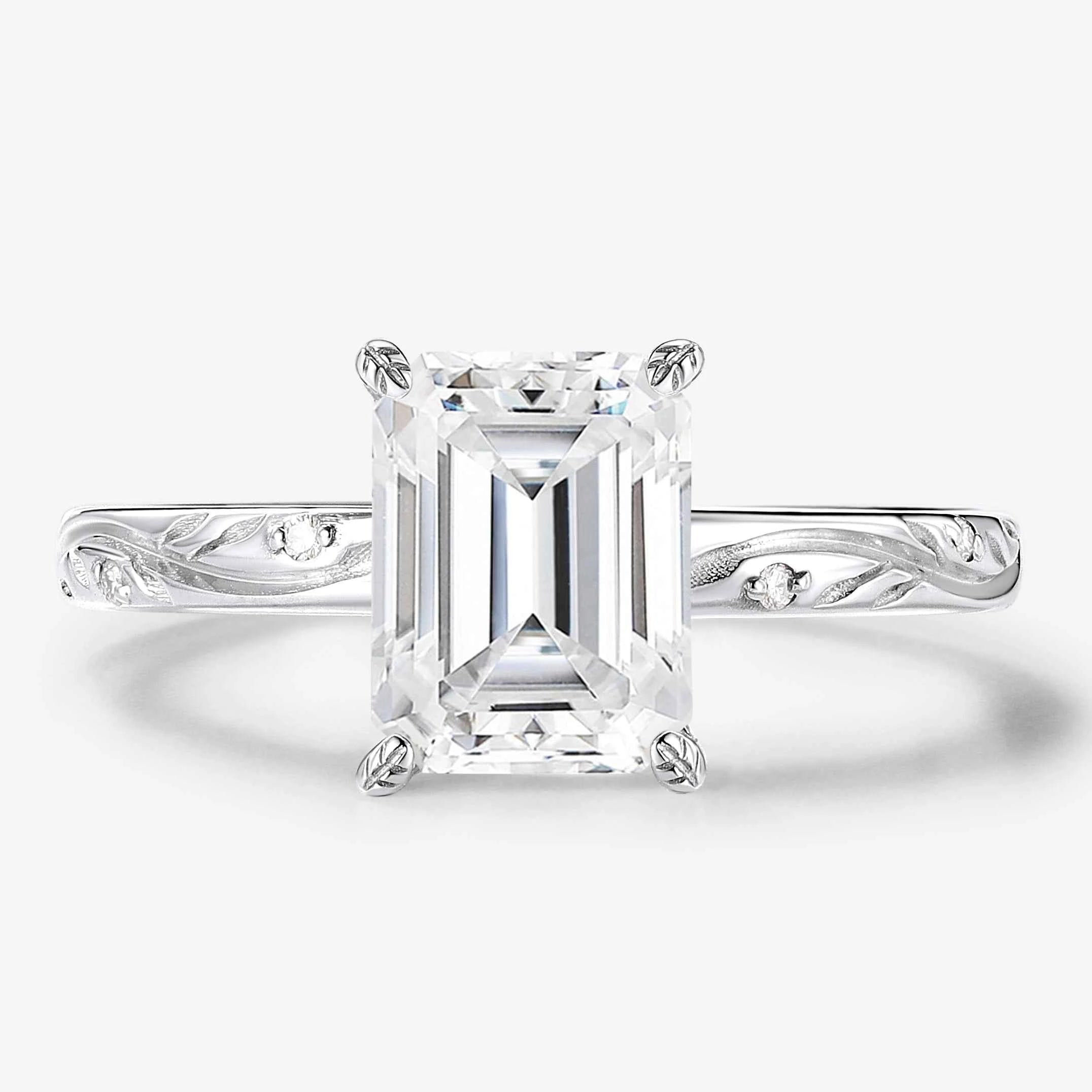 Minimalist Elegance Leaf Prong Emerald Cut Moissanite Engagement Ring