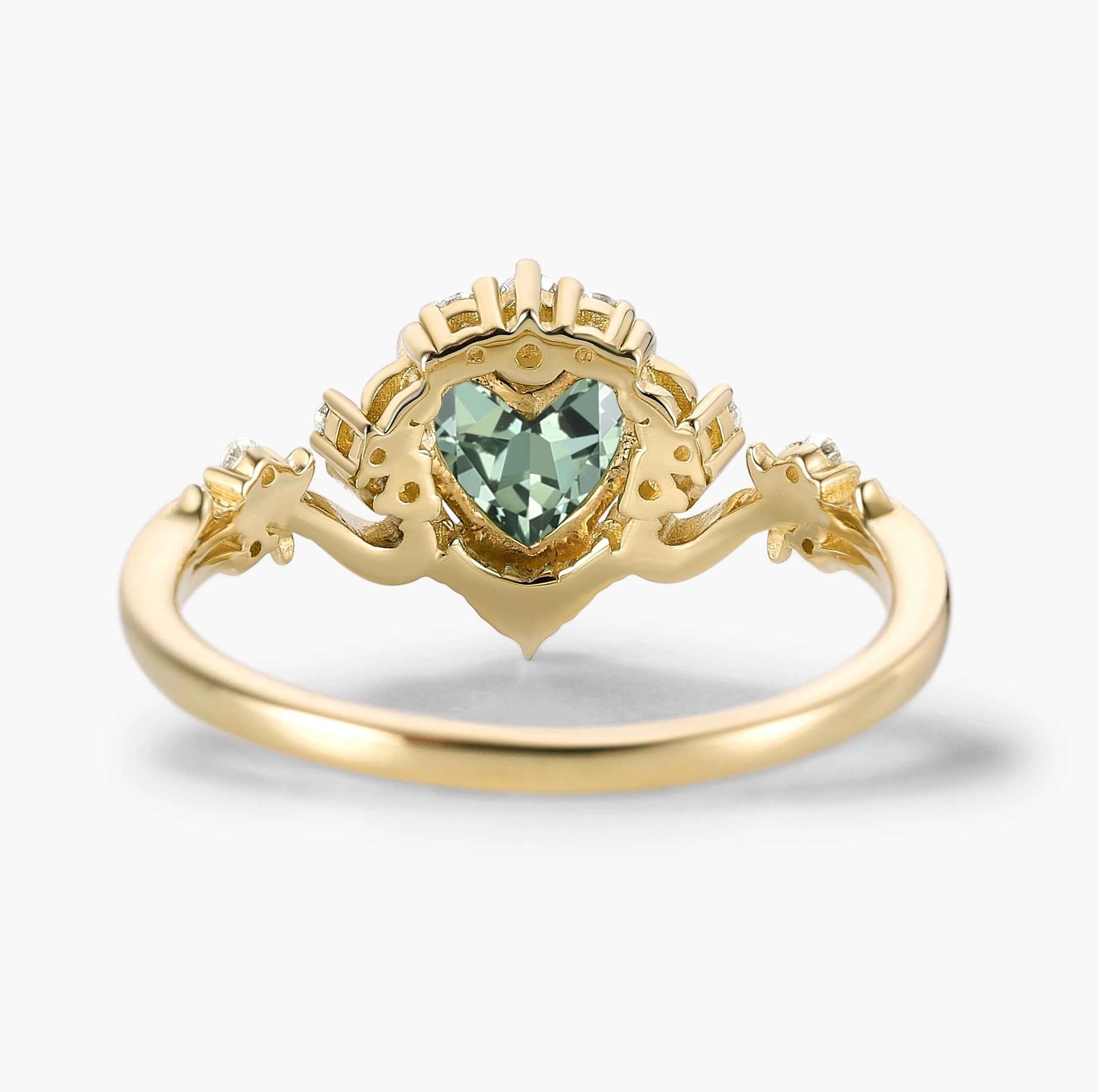 Heart-Cut Teal Sapphire & Moissanite Cluster Nature-Inspired Engagement Ring