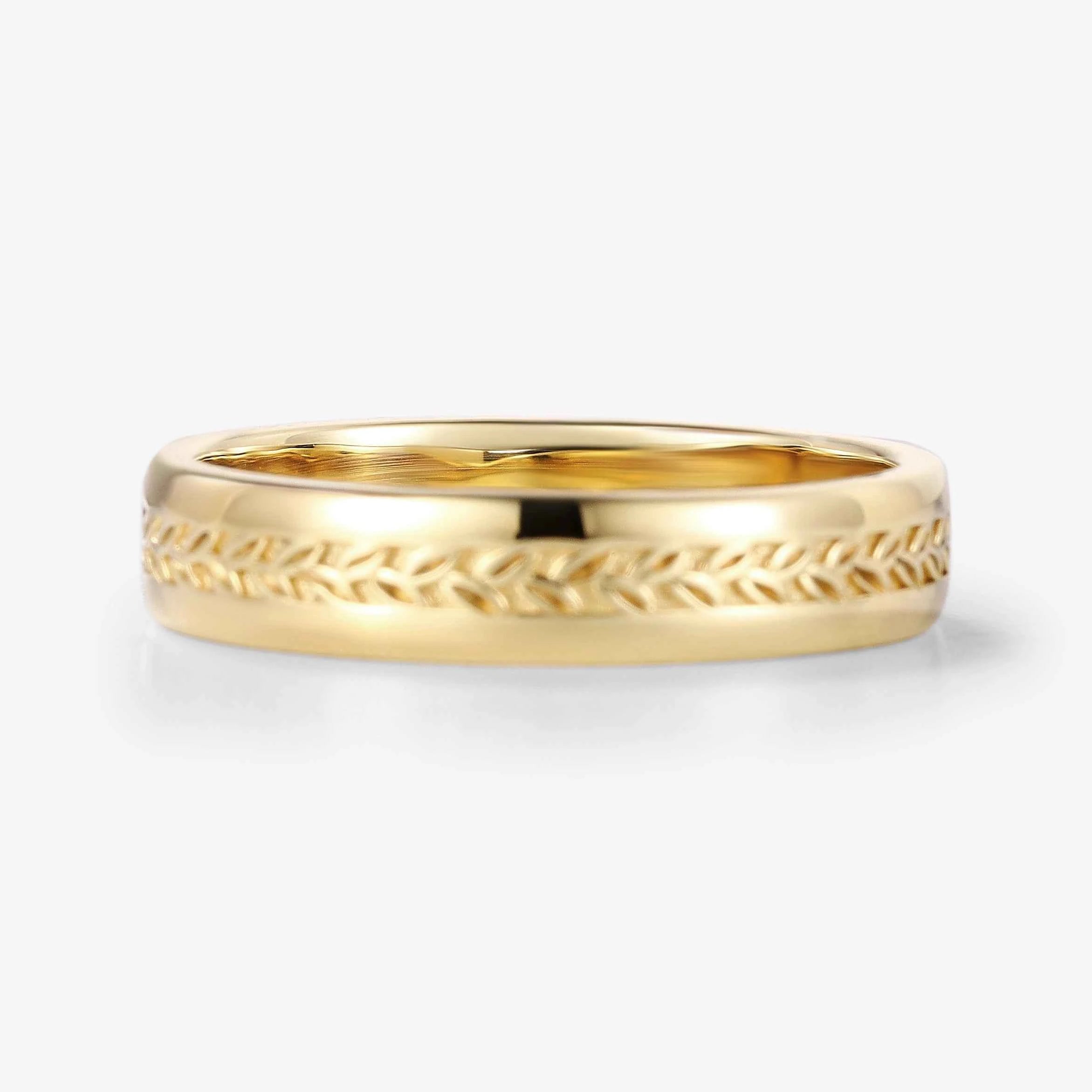 Nature-Inspired Leaf Pattern Men's Wedding Band
