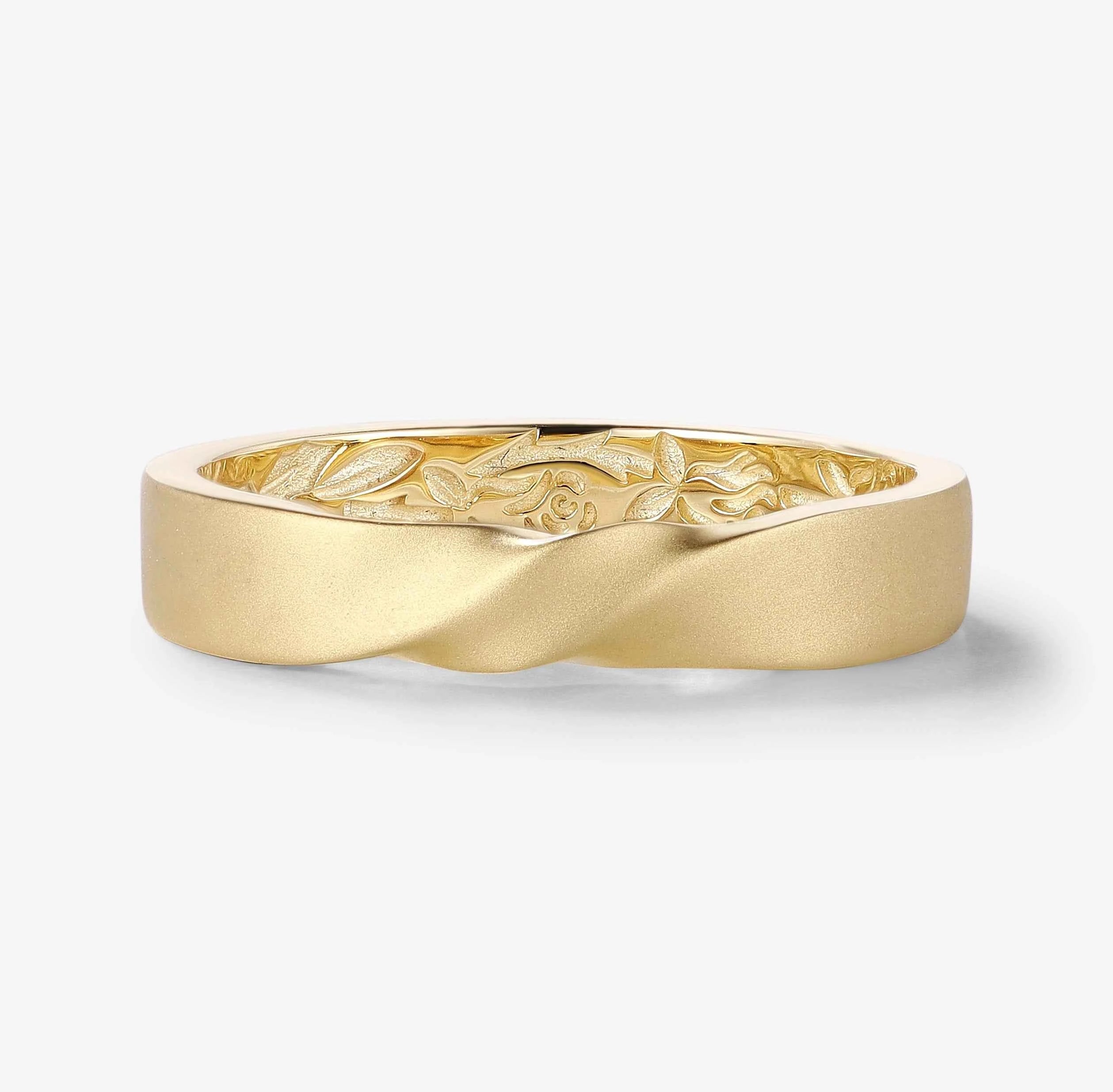 Leaf & Rose Engraving Men’s Wedding Band Ring For Him