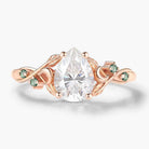 Nature Inspired Leaf and Moon Pear Cut Moonstone Engagement Ring - Eira