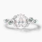 Nature Inspired Leaf and Moon Pear Cut Moonstone Engagement Ring - Eira