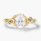 Nature Inspired Leaf and Moon Pear Cut Moonstone Engagement Ring - Eira