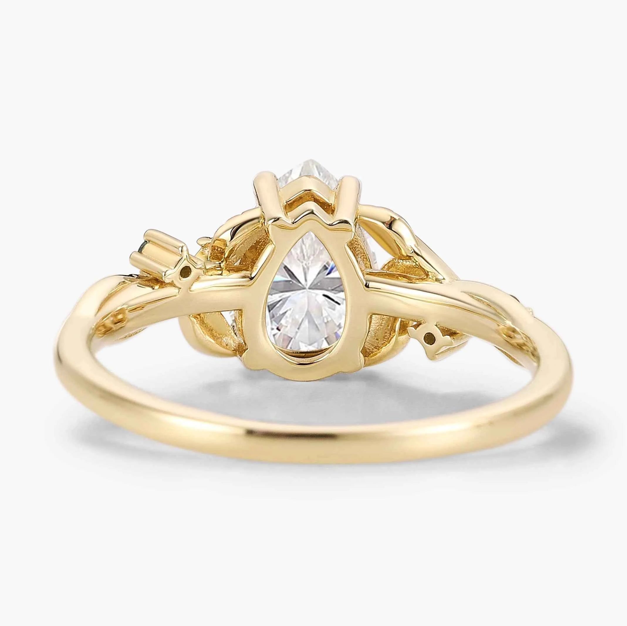 Nature Inspired Leaf and Moon Pear Cut Moonstone Engagement Ring - Eira