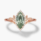 Nature-Inspired Marquise Green Sapphire Engagement Ring with Milgrain Halo & Wedding Band 2PCS