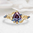 Nature Inspired Moon and Leaf Pear Cut Alexandrite Engagement Ring - Selene Leaf