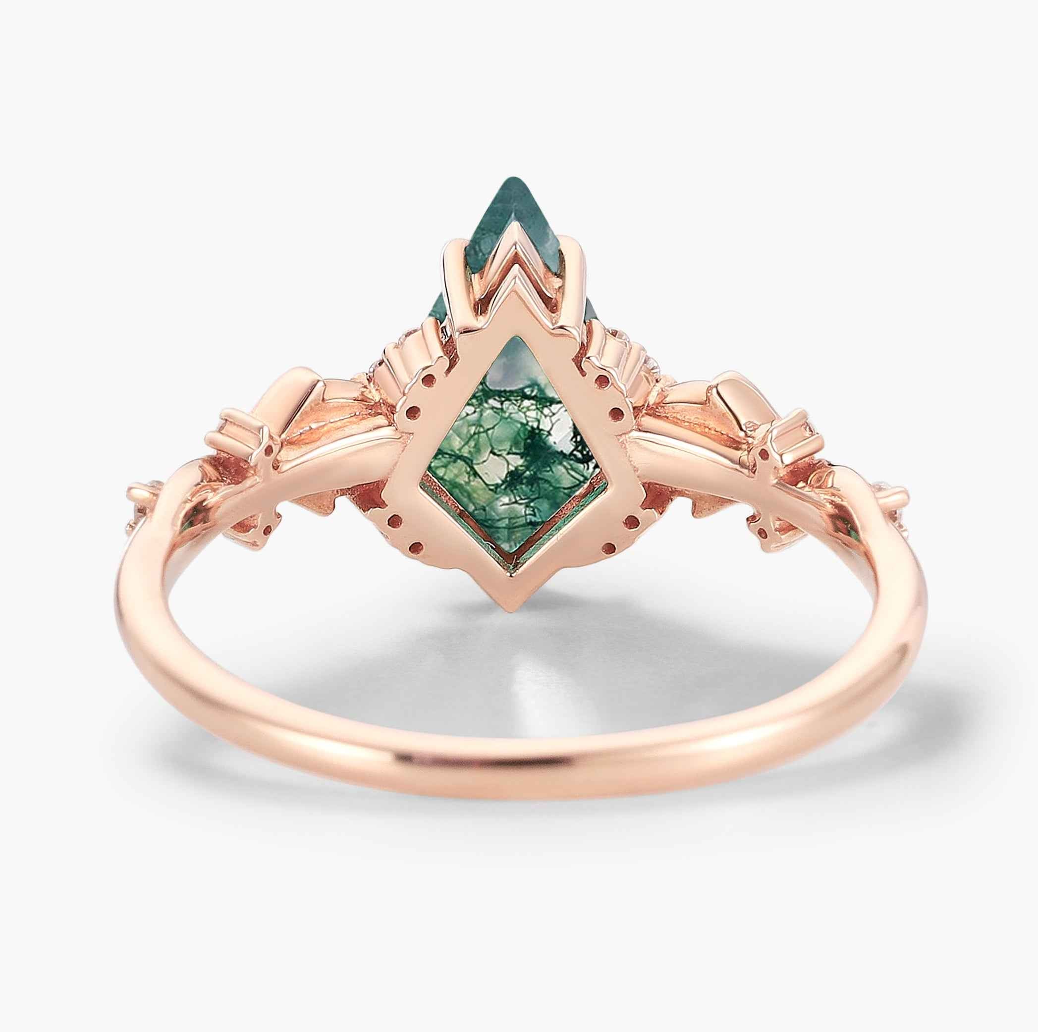 Nature Inspired Thorn Design Kite Cut Moss Agate Engagement Ring - Briar