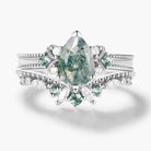 Vintage Beaded Pear Cut Moss Agate Engagement Ring Bridal Set