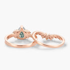 Vintage Beaded Pear Cut Moss Agate Engagement Ring Bridal Set