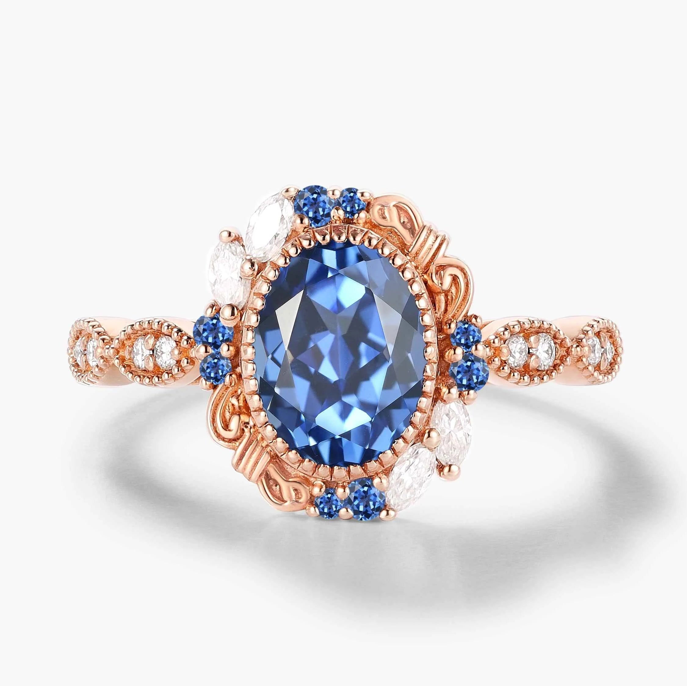 Vintage Bezel Oval Cut Royal Blue Sapphire Engagement Ring