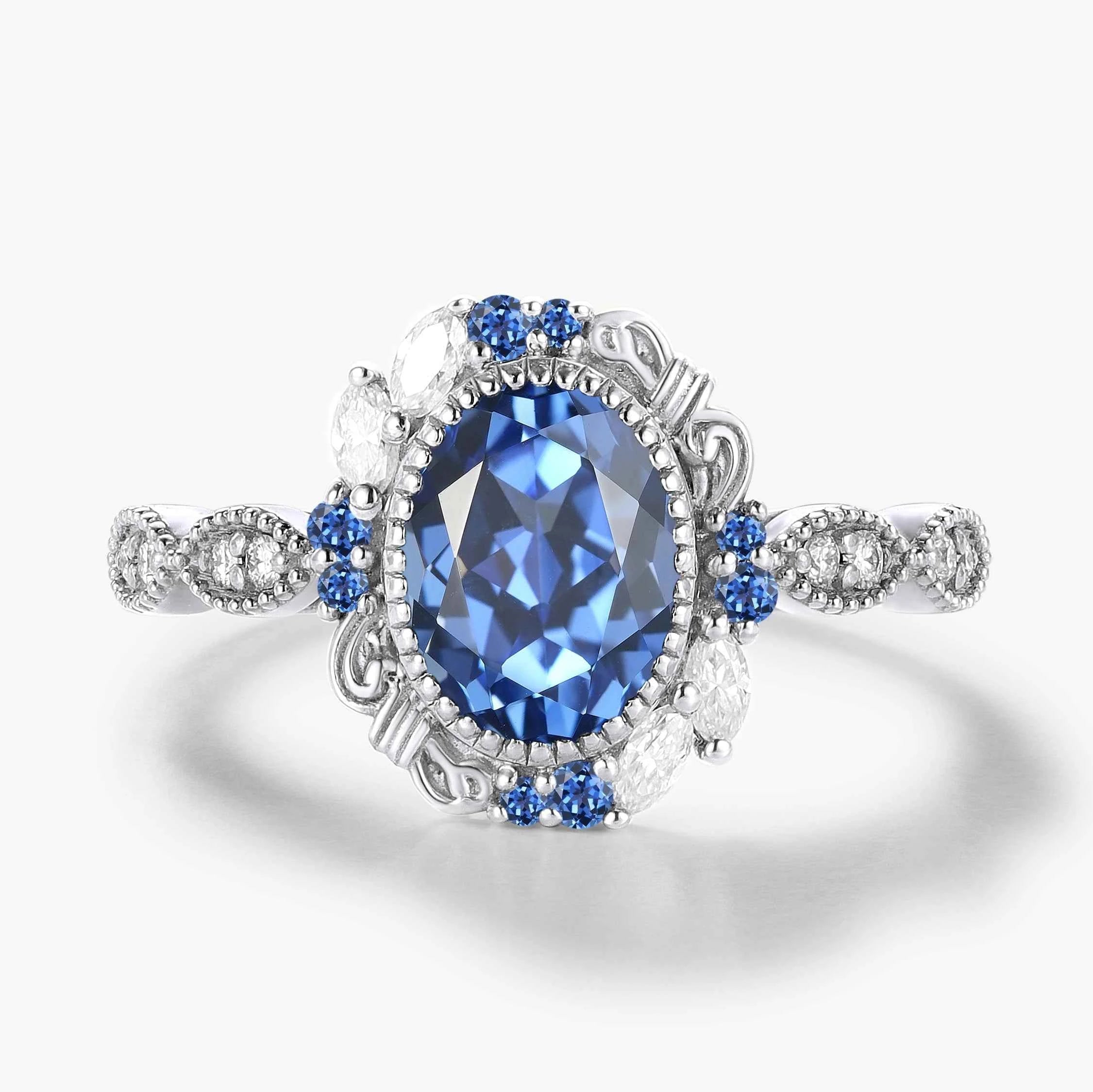 Vintage Bezel Oval Cut Royal Blue Sapphire Engagement Ring