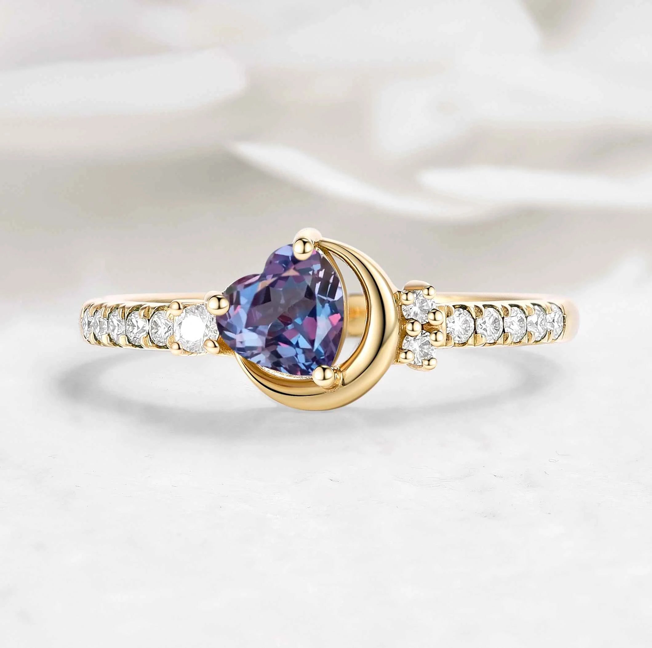 Moon Inspired Heart Cut Alexandrite Engagement Ring - Celestia