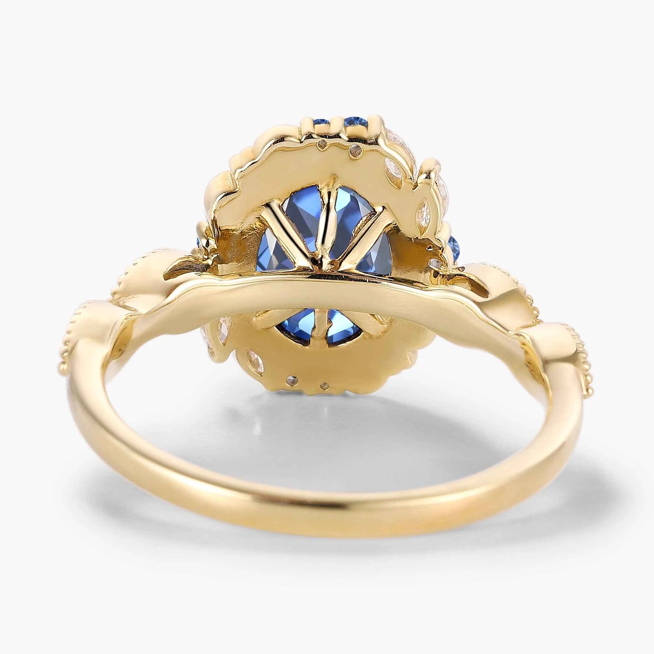 Vintage Bezel Oval Cut Royal Blue Sapphire Engagement Ring