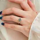 Nature-Inspired Leaf Vintage Bezel Pear Cut Green Sapphire Engagement Ring - Elowen