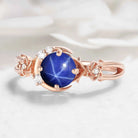 Moon & Floral Round Star Sapphire Engagement Ring - Seluna