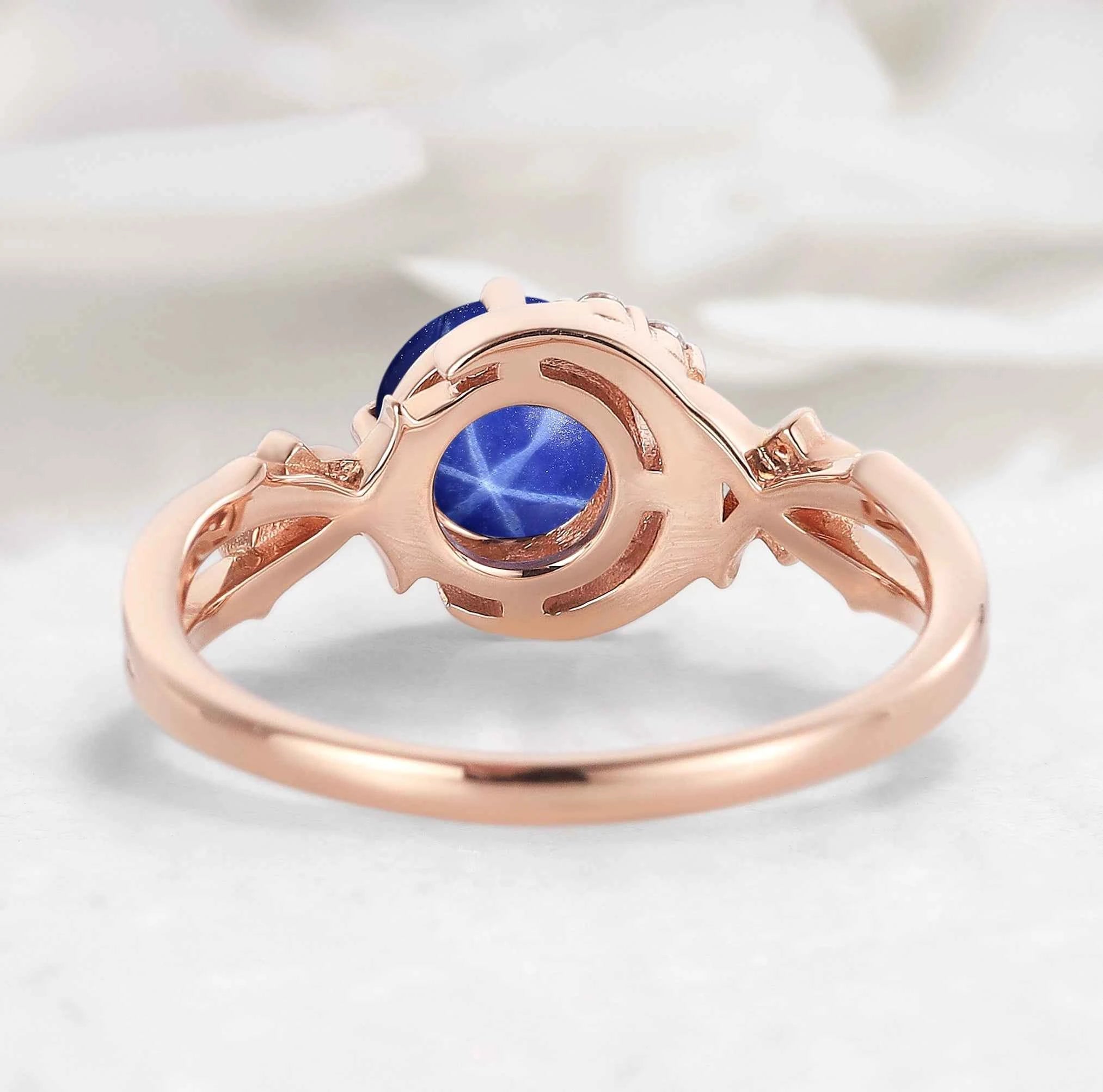Moon & Floral Round Star Sapphire Engagement Ring - Seluna