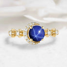 Star & Moon Inspired Custom Round Cut Star Sapphire Engagement Ring - Aurora