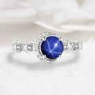 Star & Moon Inspired Custom Round Cut Star Sapphire Engagement Ring - Aurora