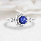Star & Moon Inspired Engraved Star Sapphire Round Cut Engagement Ring - Celeste