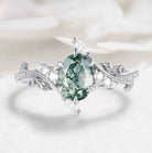Nature-Inspired Leaf Oval Cut Moss Agate Engagement Ring - Thalina