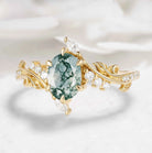Nature-Inspired Leaf Oval Cut Moss Agate Engagement Ring - Thalina