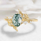Nature-Inspired Leaf Custom Oval Cut Moss Agate Engagement Ring - Elaris